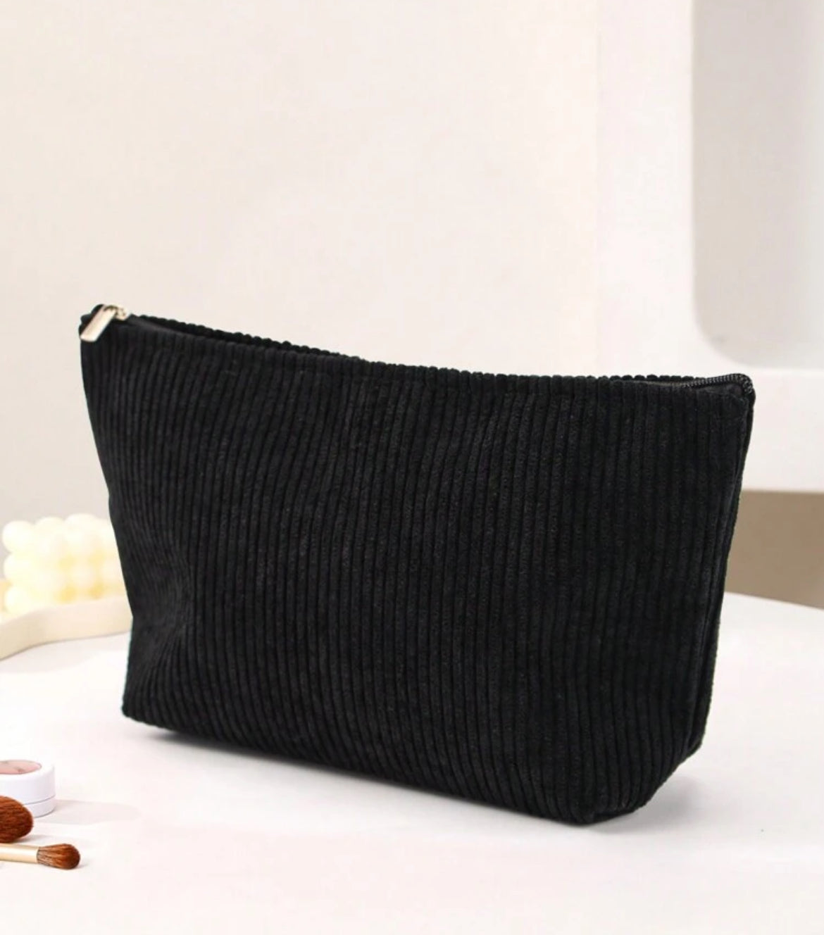 Black Corduroy Cosmetic Bag