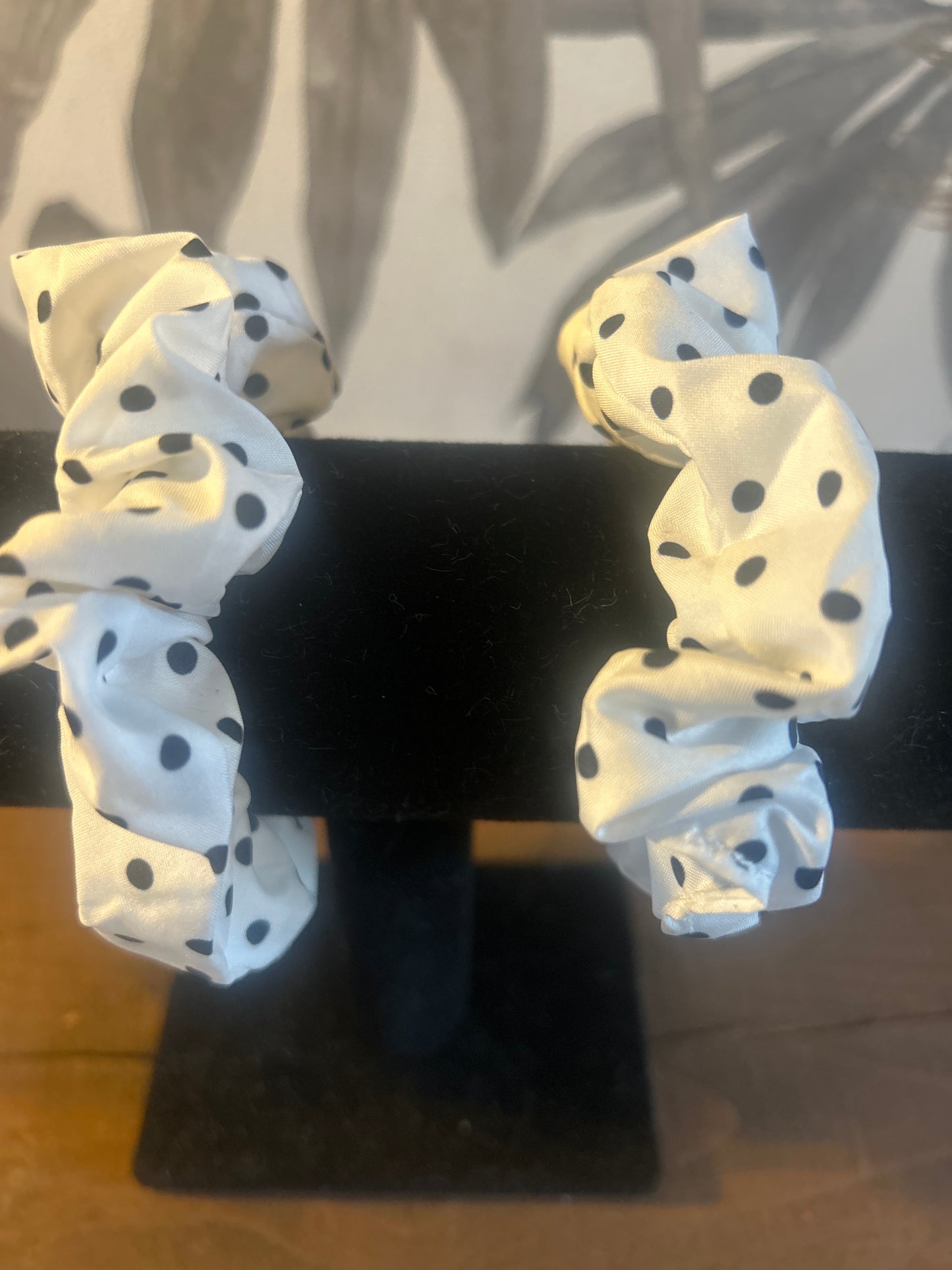 White Black Polka Dot Scrunchie