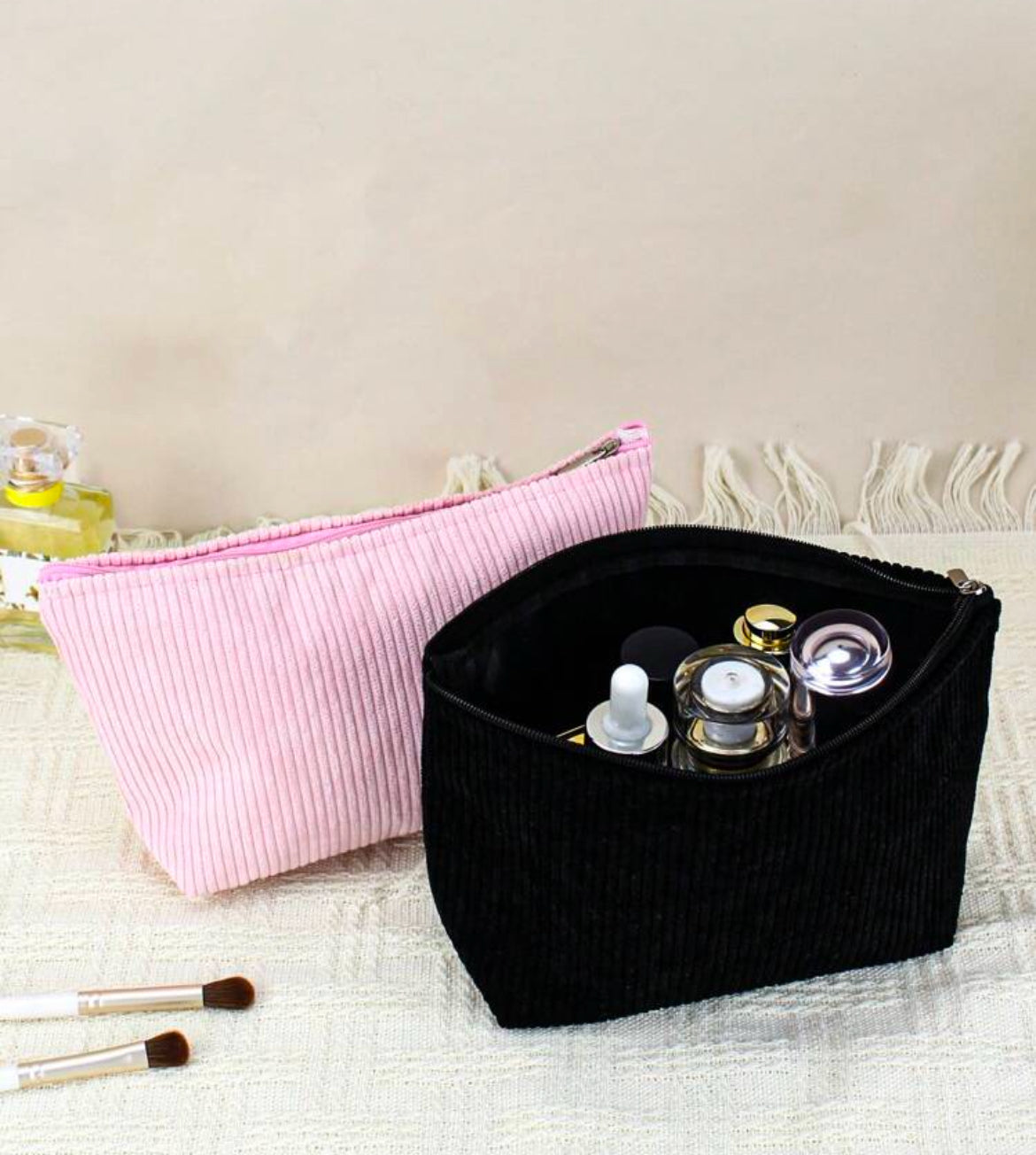 Black Corduroy Cosmetic Bag