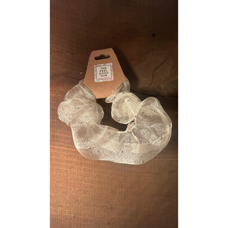 White Mesh & Diamanté Scrunchie