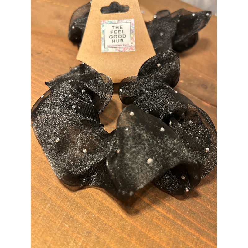 Black Mesh & Diamanté Scrunchie