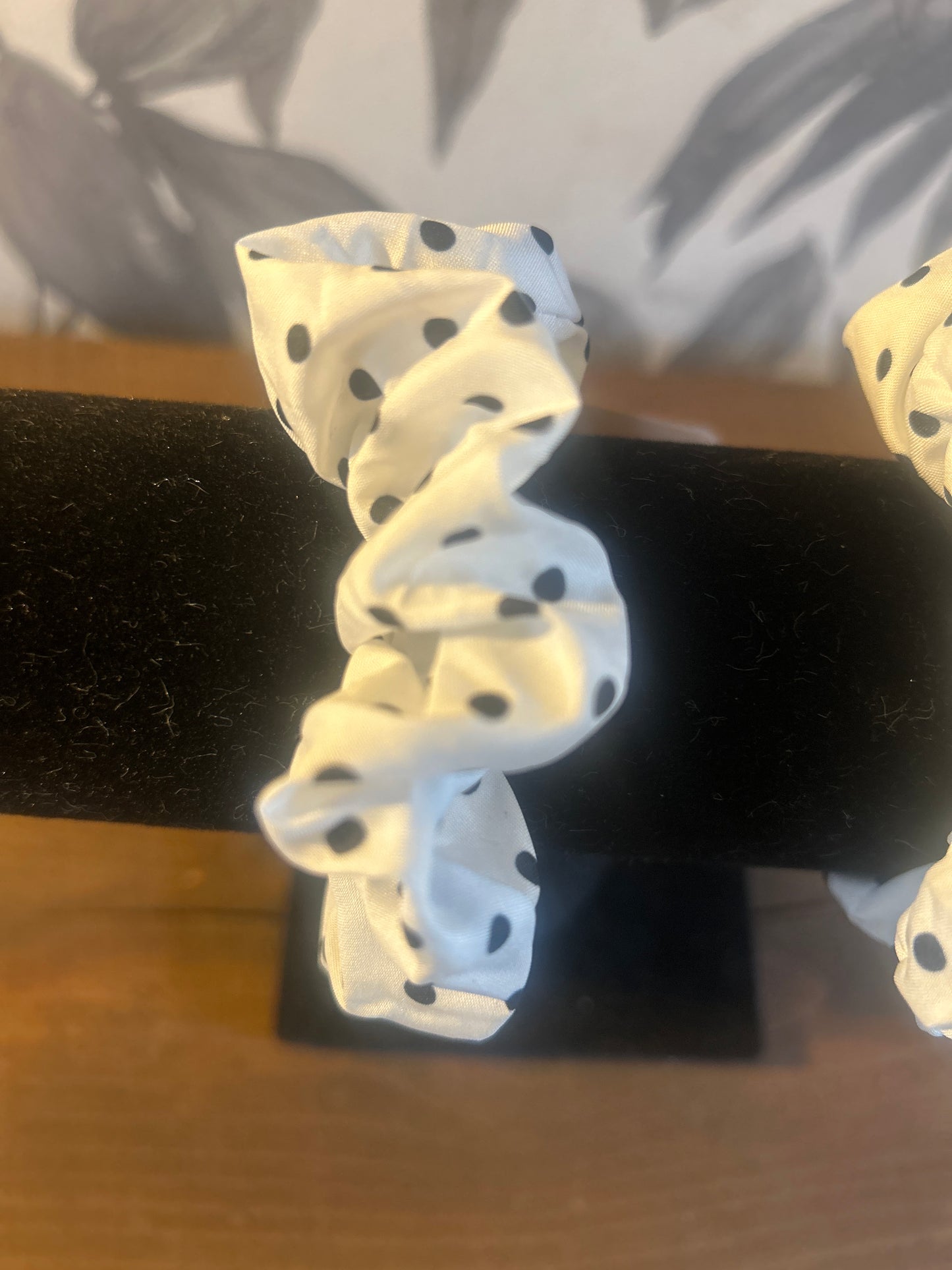 White Black Polka Dot Scrunchie