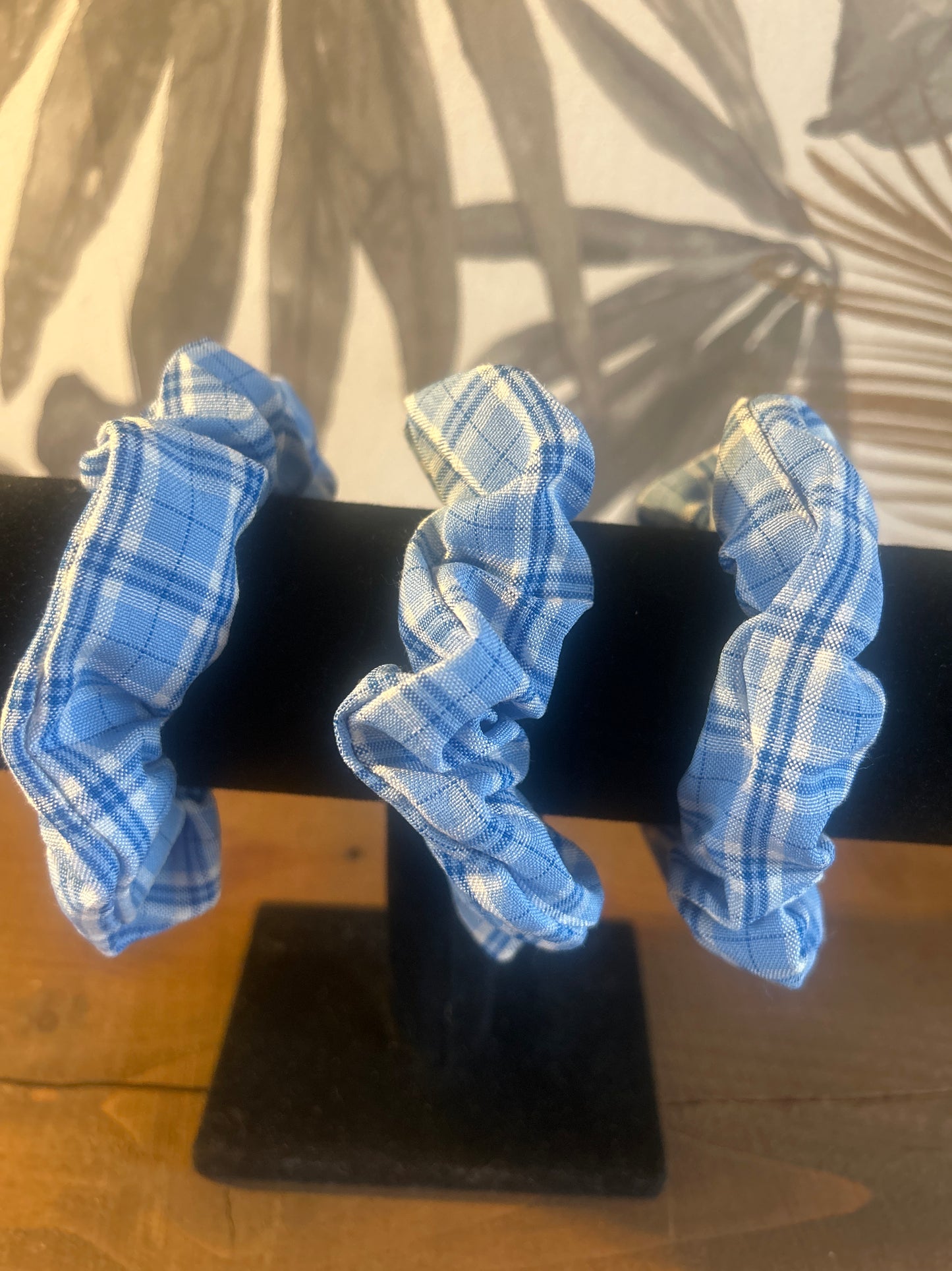 Blue Checked Tartan Scrunchie