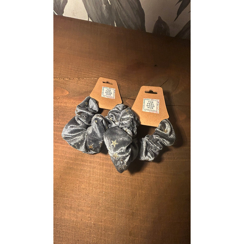 Grey Cord Velvet Stars Scrunchie