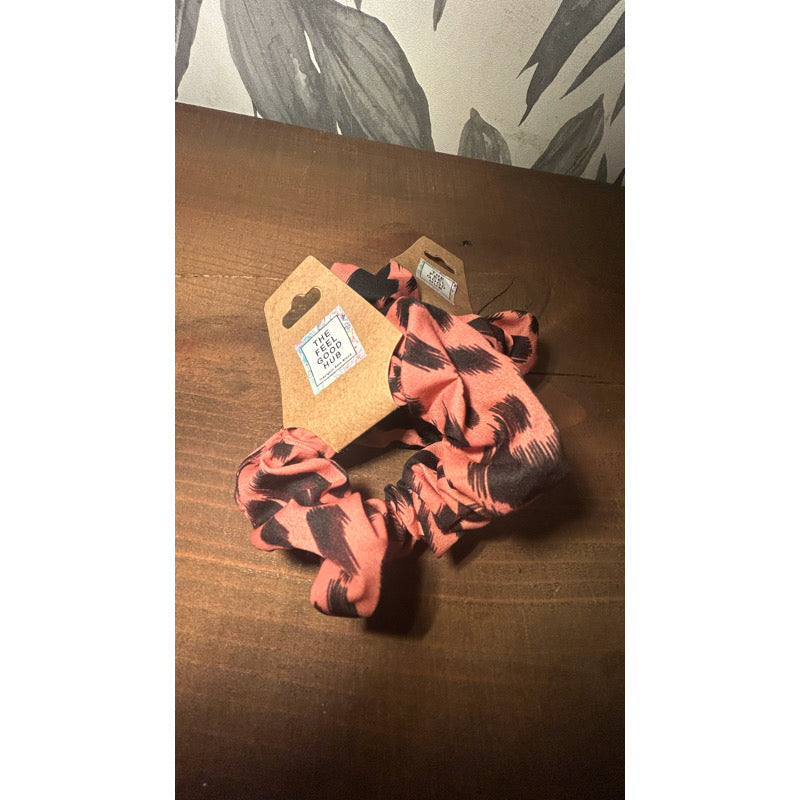 Black & Coral Zebra Print Scrunchie