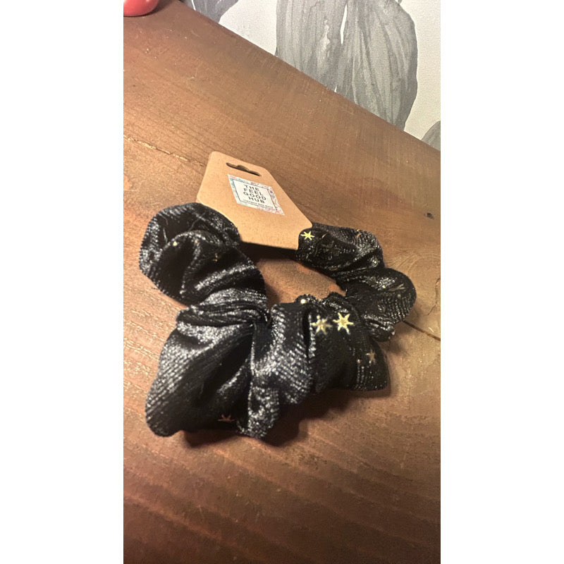 Black Velvet Cord Stars Scrunchie