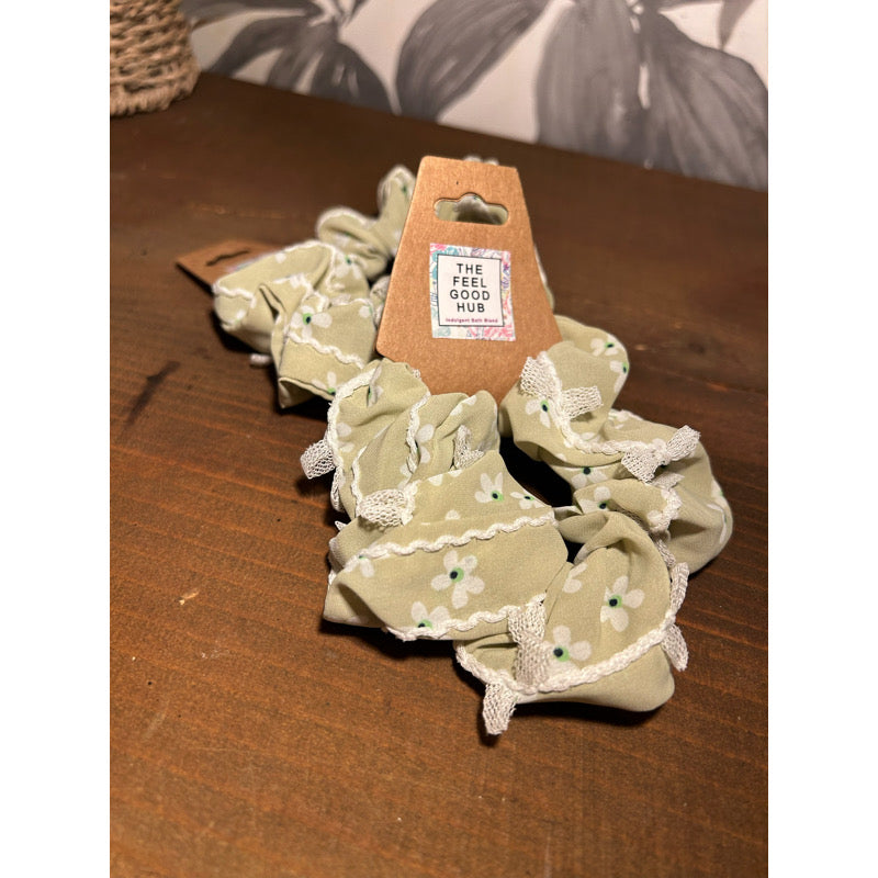Sage Green Flower Scrunchie