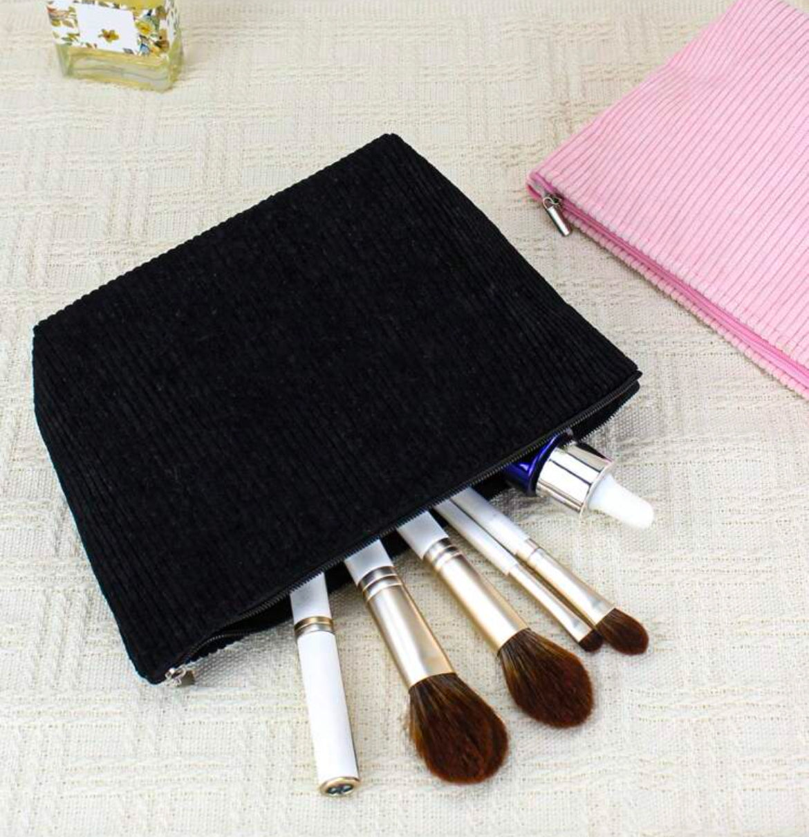 Black Corduroy Cosmetic Bag