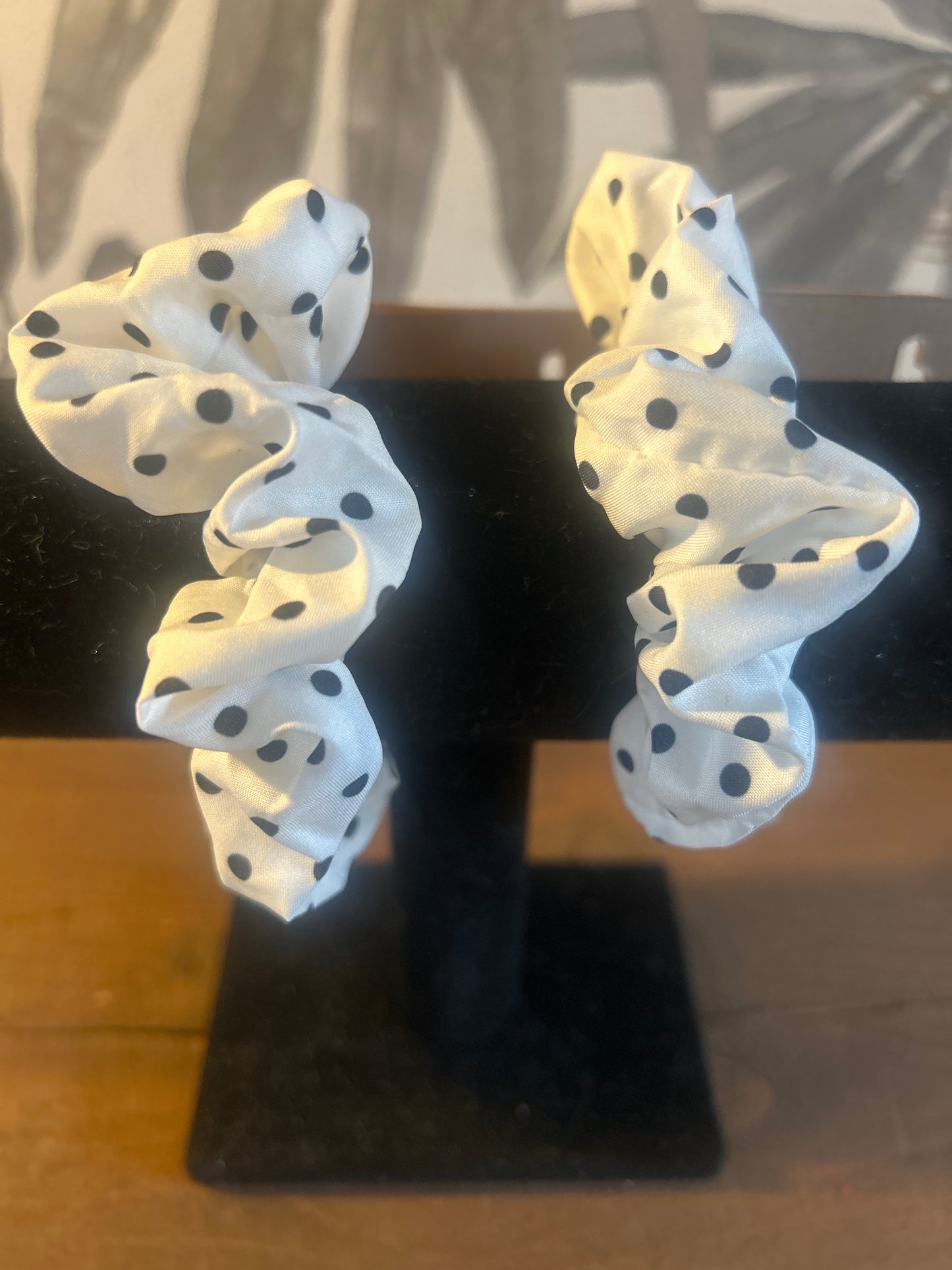 White Black Polka Dot Scrunchie