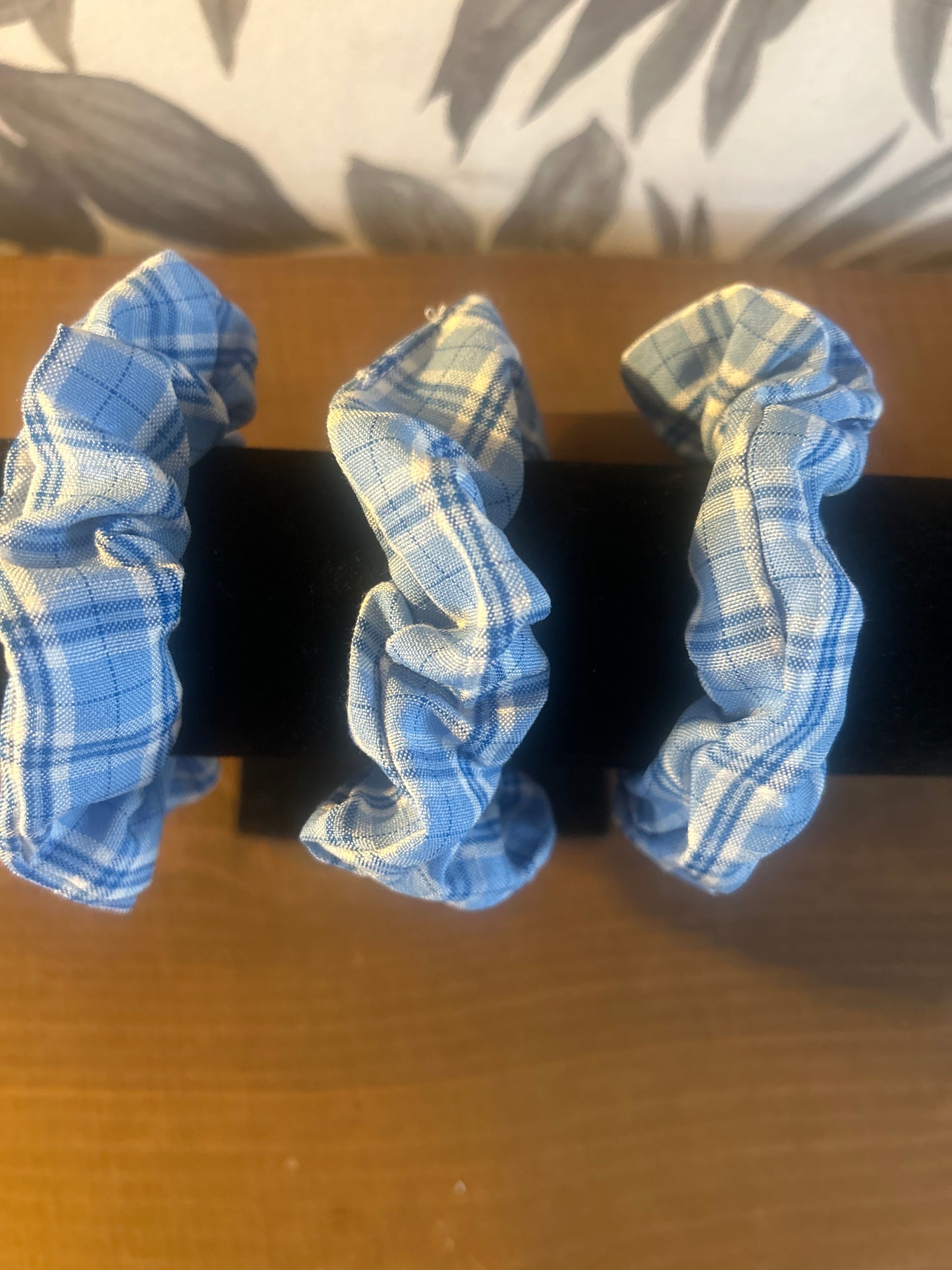 Blue Checked Tartan Scrunchie