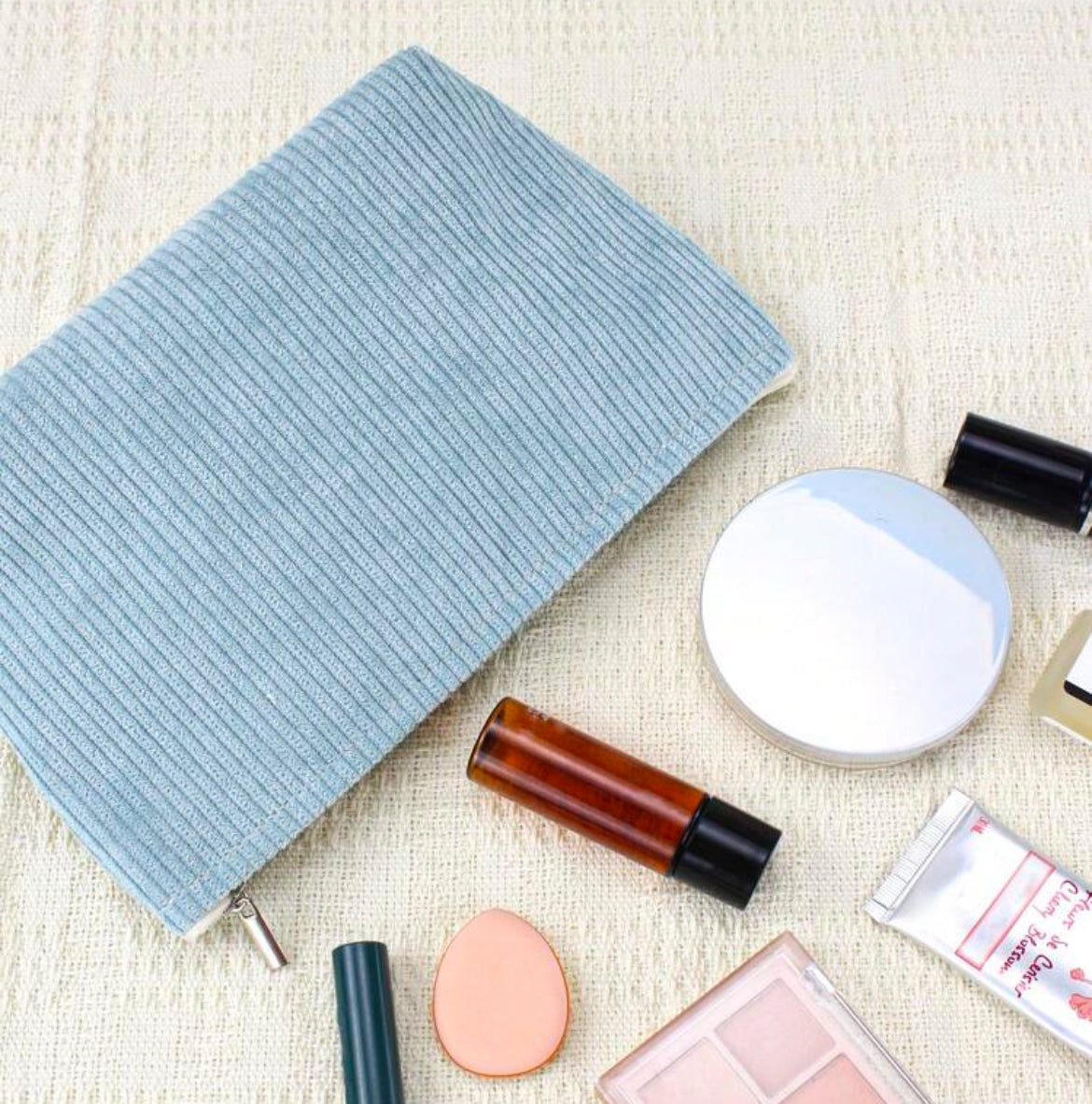 Blue Corduroy Cosmetic Bag