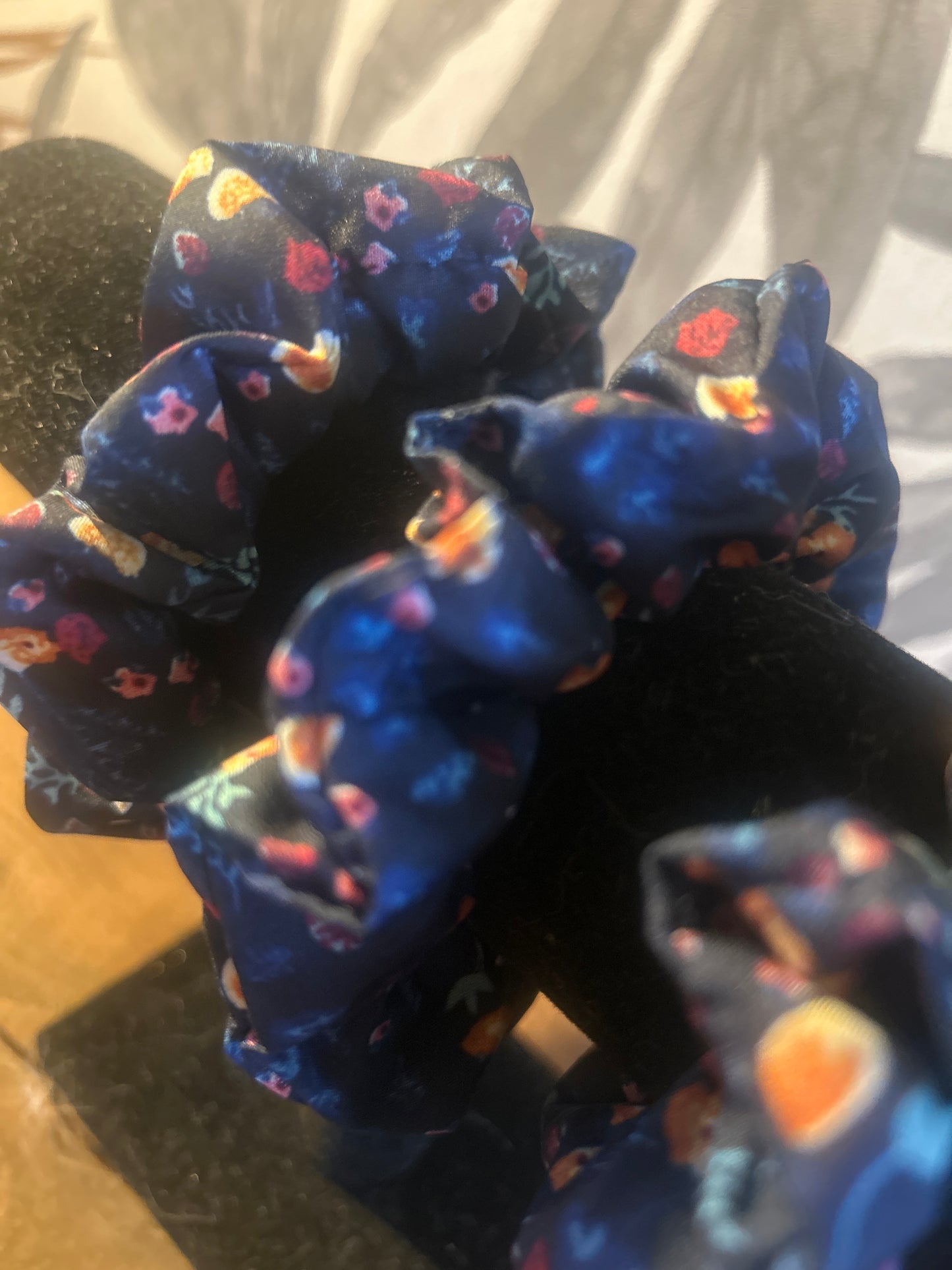 Navy Blue Floral Scrunchie