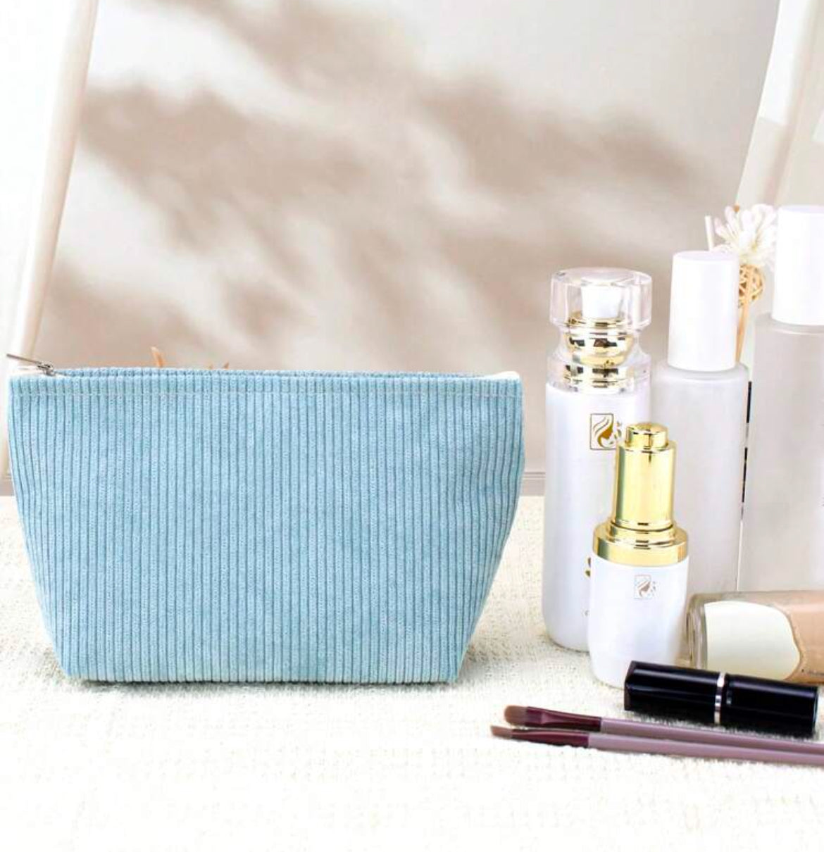Blue Corduroy Cosmetic Bag