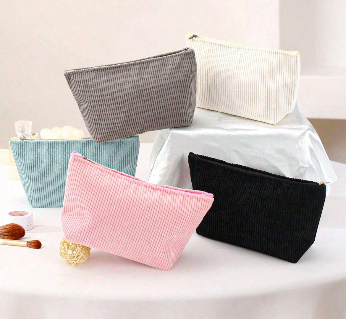 Cream Corduroy Cosmetic Bag