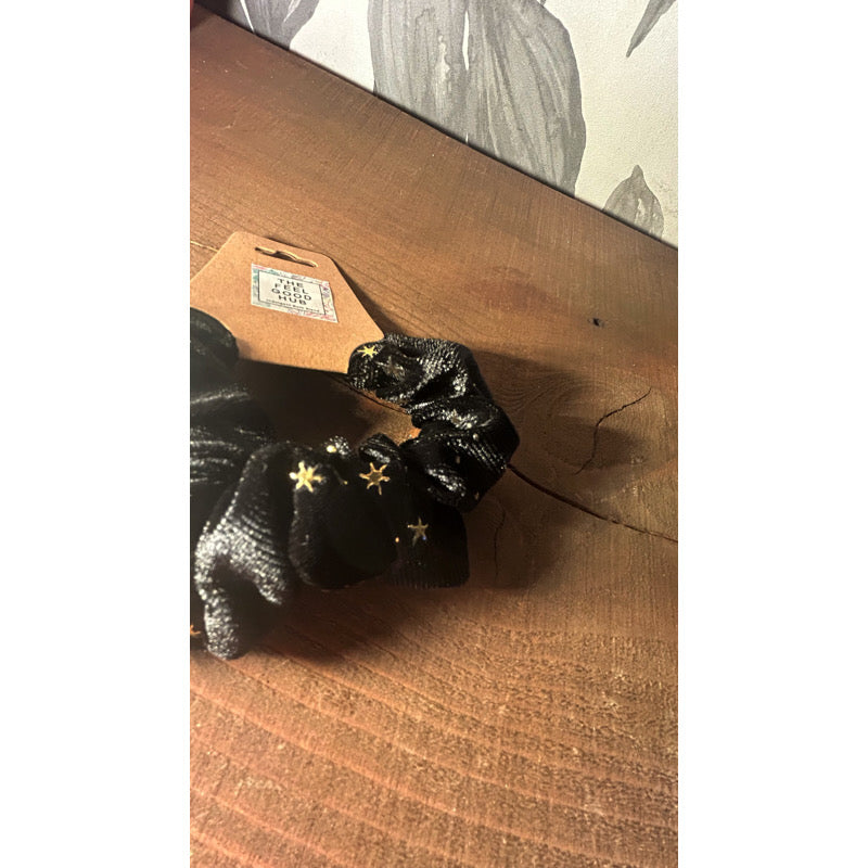 Black Velvet Cord Stars Scrunchie