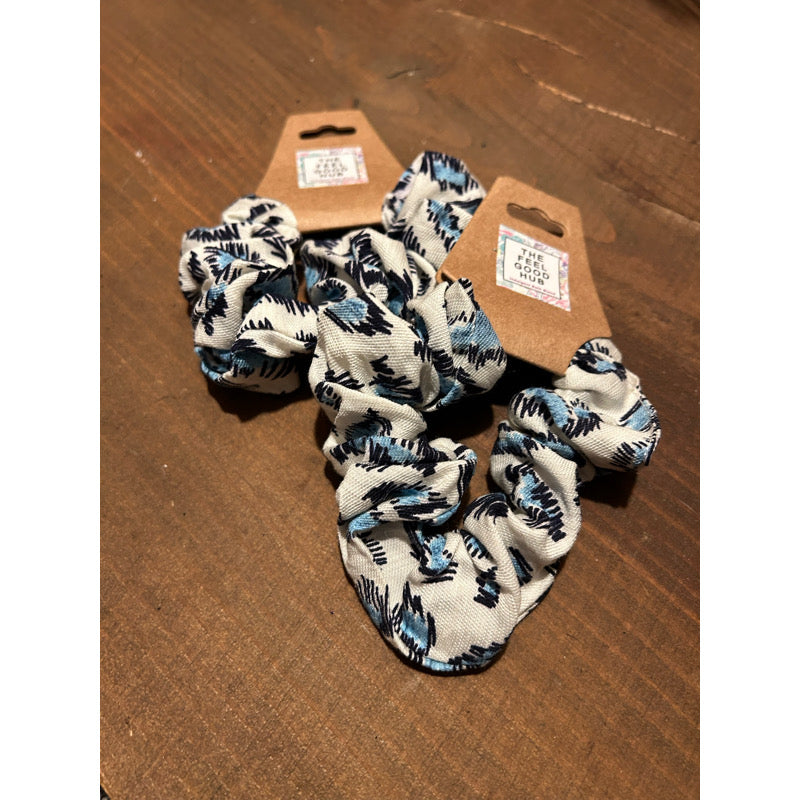 Blue Leopard Print Scrunchie