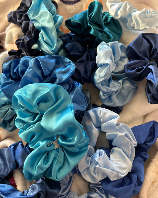 Blue Satin Scrunchies 3pk