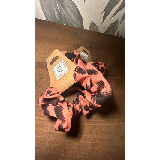 Black & Coral Zebra Print Scrunchie